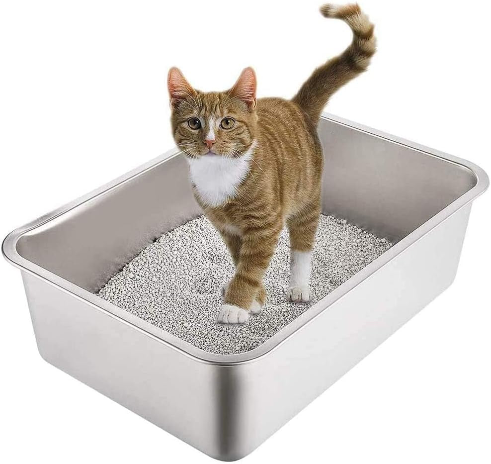 Large Stainless Steel Litter Box with High Sides