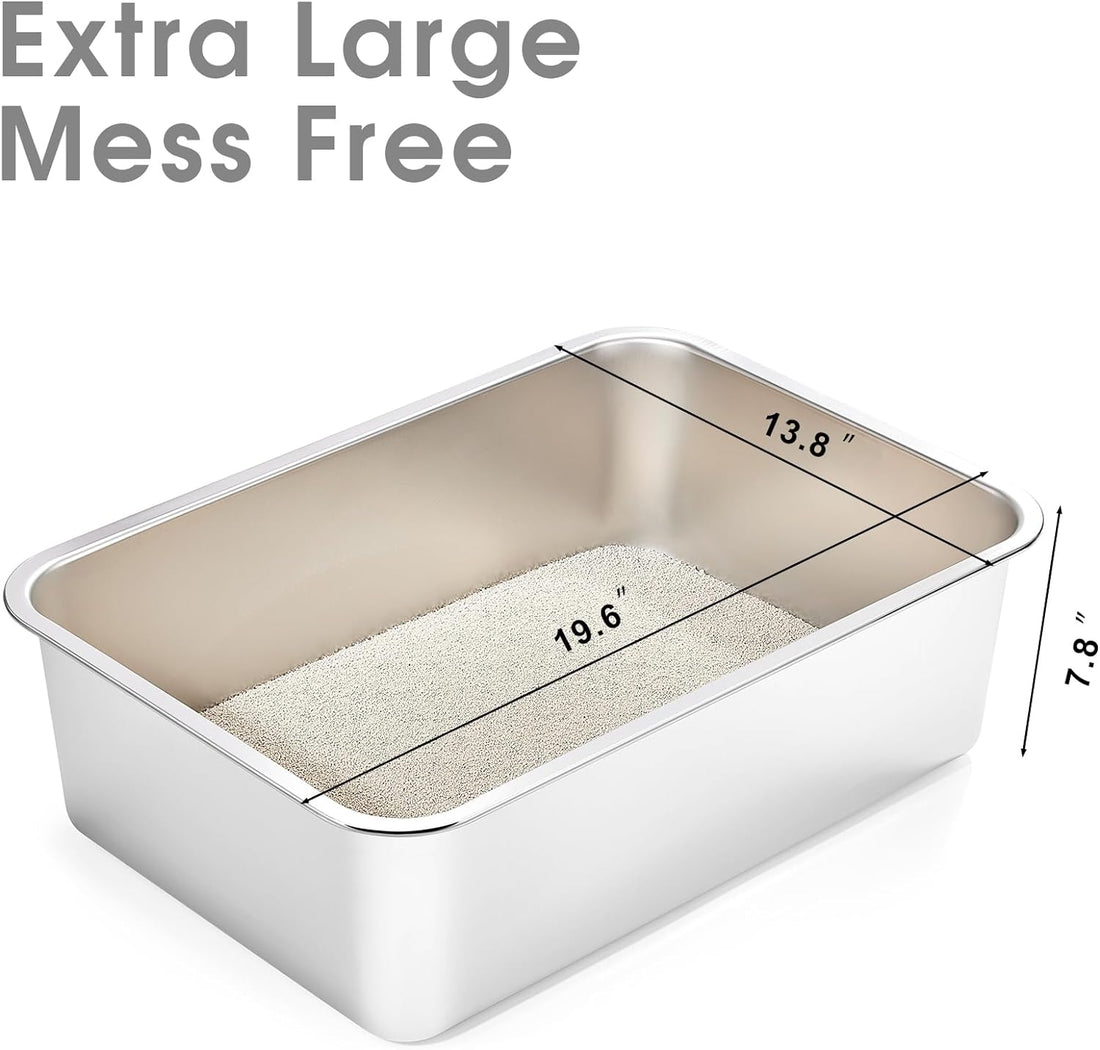 Large Stainless Steel Litter Box with High Sides