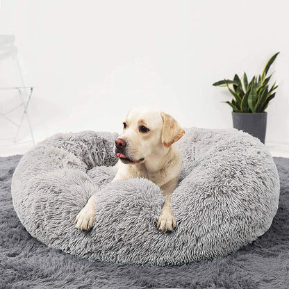 Calming Donut Cuddler Dog Bed, round Fluffy Pet Bed for Large Dogs,Washable, Large, Gray, 30&