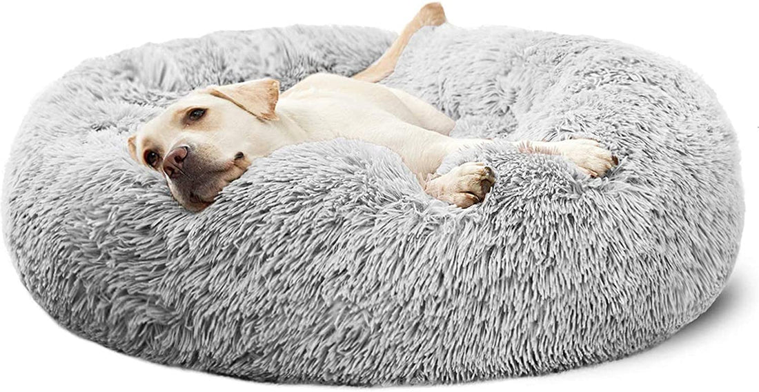 Calming Donut Cuddler Dog Bed, round Fluffy Pet Bed for Large Dogs,Washable, Large, Gray, 30&
