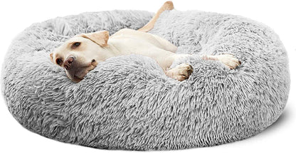 Calming Donut Cuddler Dog Bed, round Fluffy Pet Bed for Large Dogs,Washable, Large, Gray, 30&
