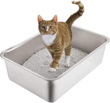 Large Stainless Steel Litter Box with High Sides