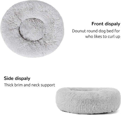 Calming Donut Cuddler Dog Bed, round Fluffy Pet Bed for Large Dogs,Washable, Large, Gray, 30&