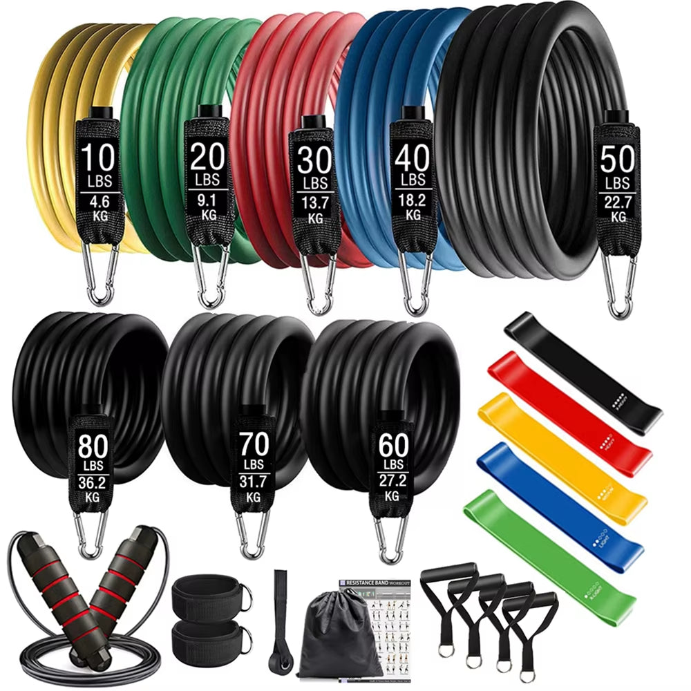 360Lbs Fitness Exercises Resistance Bands Set Elastic Tubes Pull Rope Yoga Band Training Workout Equipment for Home Gym Weight