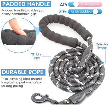 2/4/5/6 FT Dog Leash with Comfortable Padded Handle and Highly Reflective Threads for Small Medium and Large Dogs (5FT-1/2&
