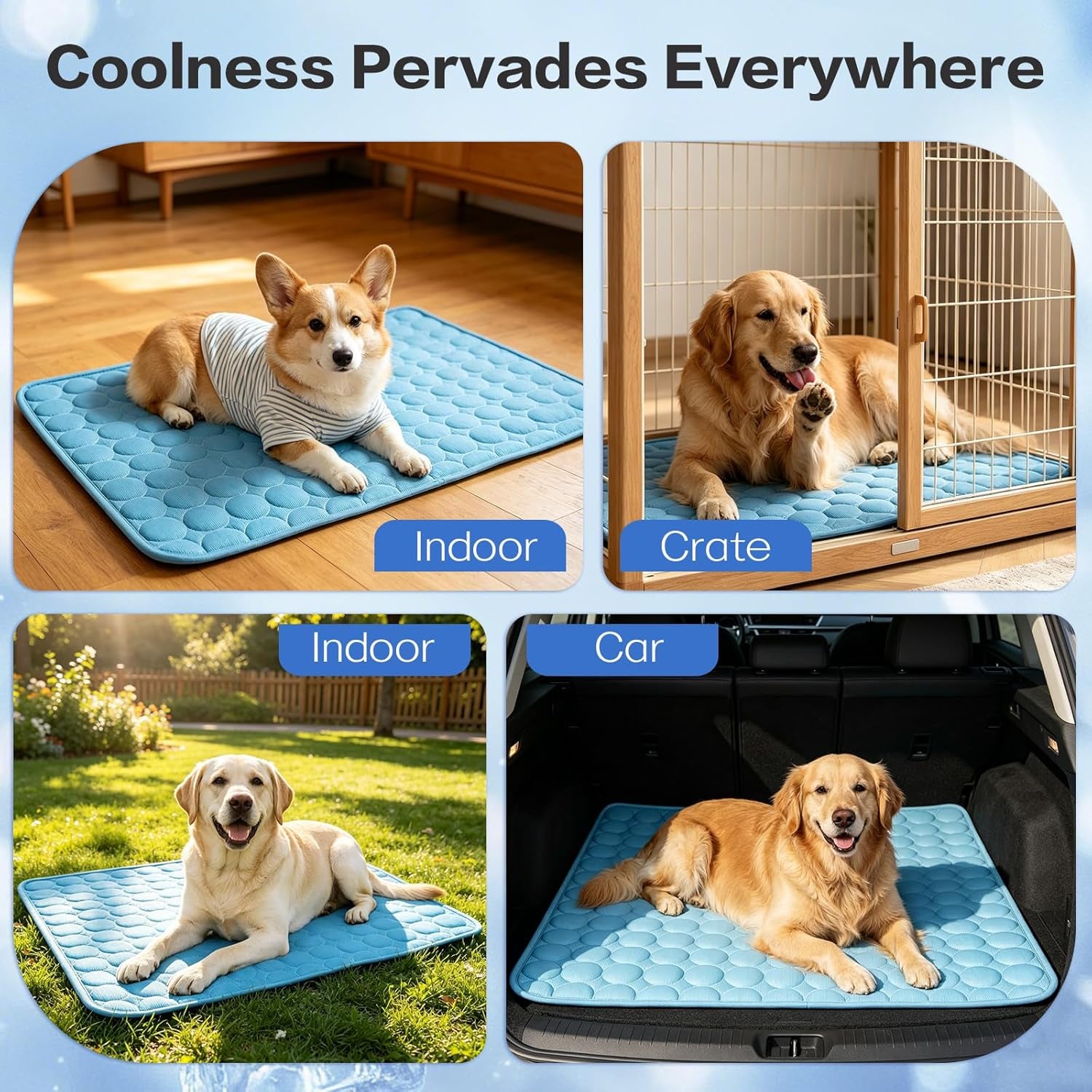 Cooling Mat for Dogs &amp; Cats, Q-Max>0.4 Chill Fiber Pet Cooling Pad, Washable Non-Slip Non-Toxic Portable Cooling Bed for Small Medium Large Pets, Indoor &amp; Outdoor Use