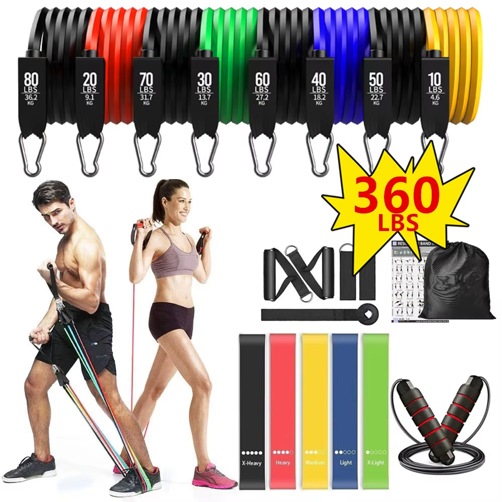 360Lbs Fitness Exercises Resistance Bands Set Elastic Tubes Pull Rope Yoga Band Training Workout Equipment for Home Gym Weight