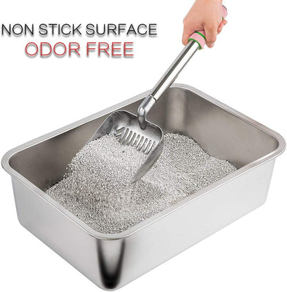 Large Stainless Steel Litter Box with High Sides