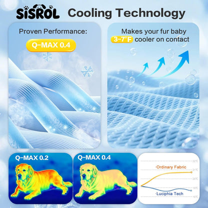 Cooling Mat for Dogs &amp; Cats, Q-Max>0.4 Chill Fiber Pet Cooling Pad, Washable Non-Slip Non-Toxic Portable Cooling Bed for Small Medium Large Pets, Indoor &amp; Outdoor Use