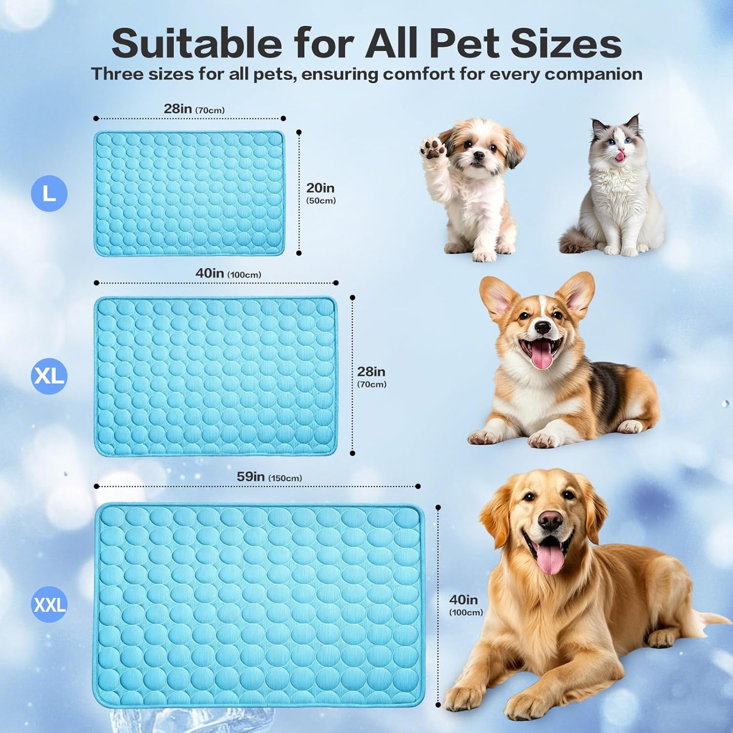 Cooling Mat for Dogs &amp; Cats, Q-Max>0.4 Chill Fiber Pet Cooling Pad, Washable Non-Slip Non-Toxic Portable Cooling Bed for Small Medium Large Pets, Indoor &amp; Outdoor Use